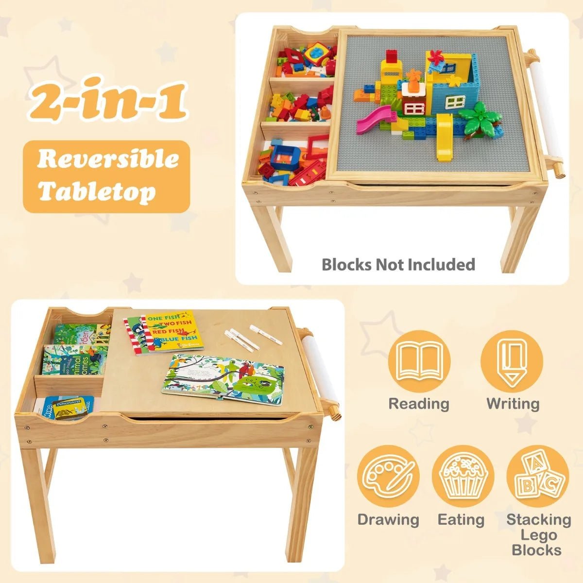 Buy Wooden Children Activity Table with Reversible Tabletop - Natural | for kids by Learning Bugs UK