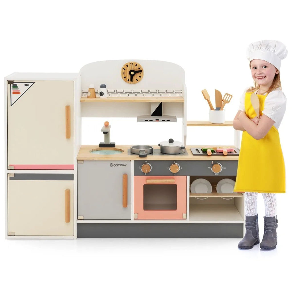 Buy Wooden Pretend Kids Play Kitchen Set with Realistic Range Hood | for kids by Learning Bugs UK