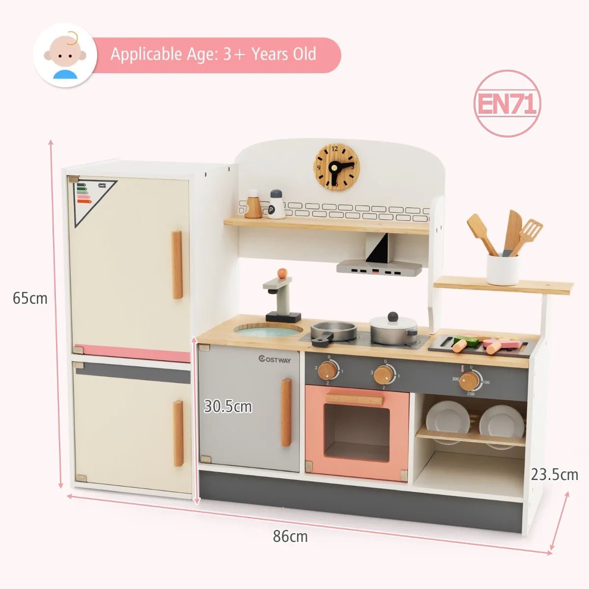 Buy Wooden Pretend Kids Play Kitchen Set with Realistic Range Hood | for kids by Learning Bugs UK