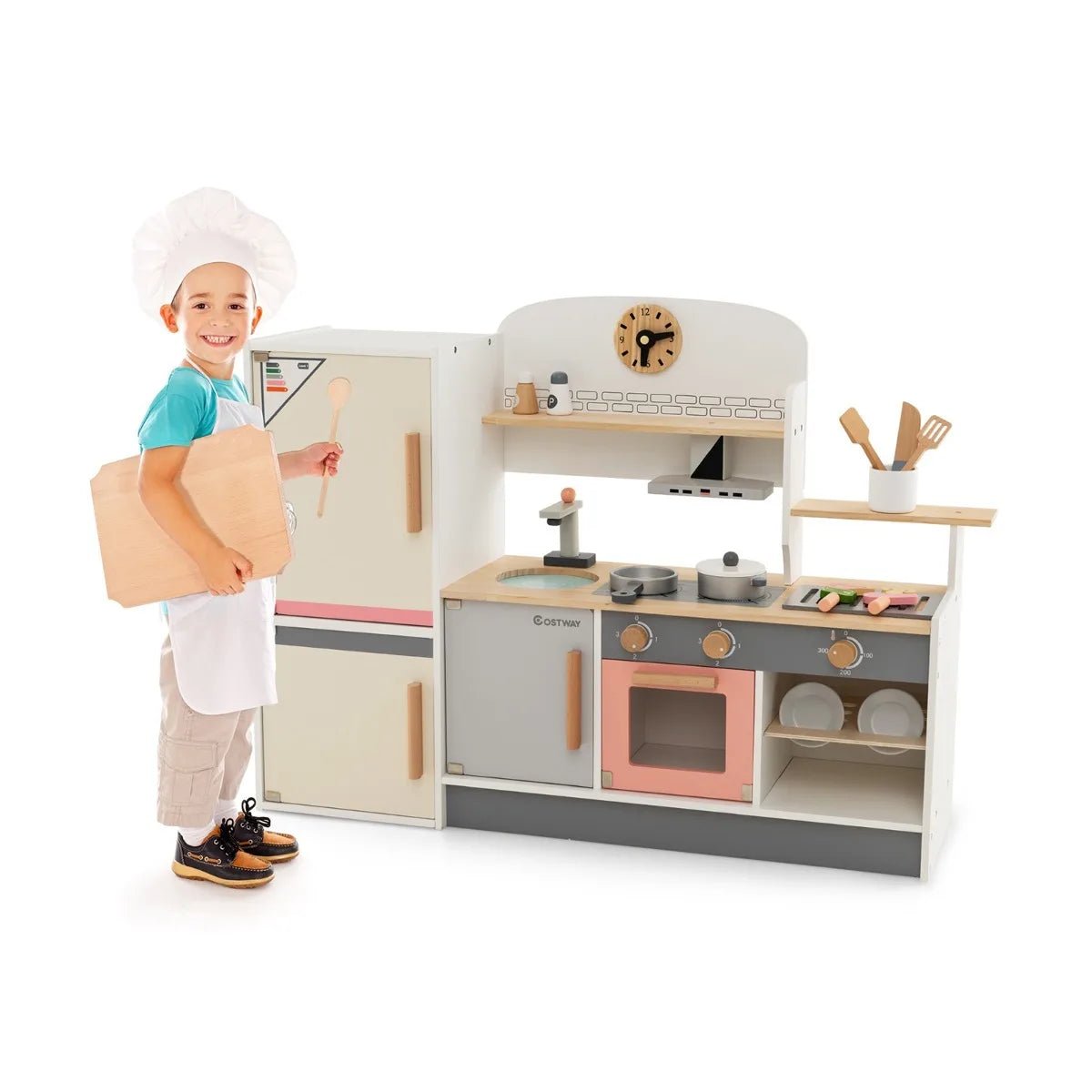 Buy Wooden Pretend Kids Play Kitchen Set with Realistic Range Hood | for kids by Learning Bugs UK