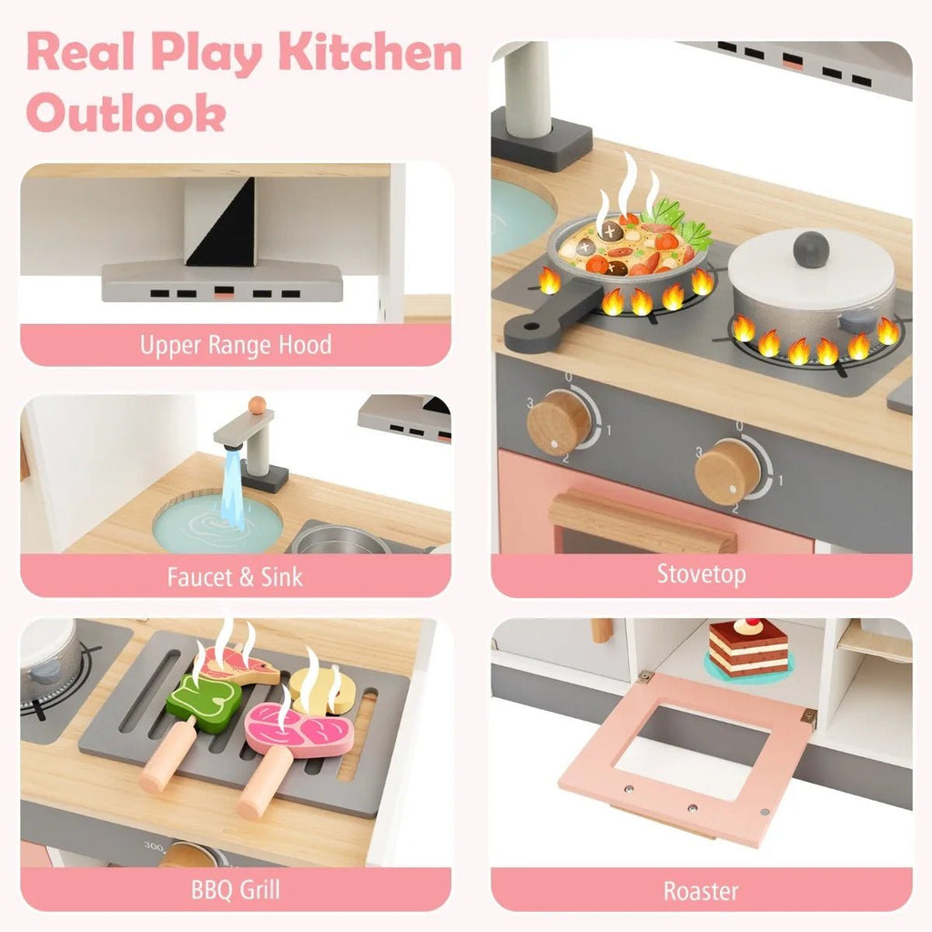 Buy Wooden Pretend Kids Play Kitchen Set with Realistic Range Hood | for kids by Learning Bugs UK