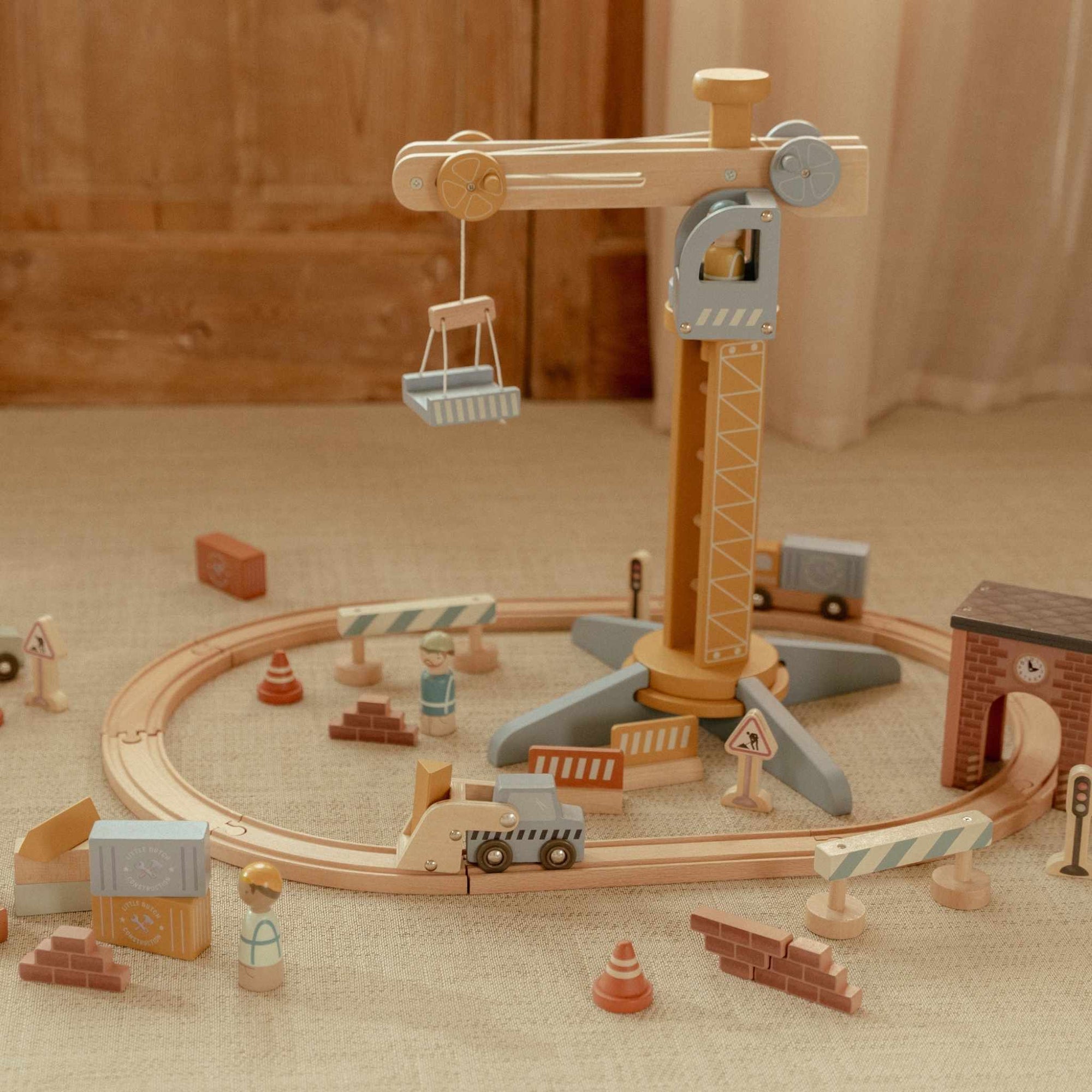 Little Dutch Wooden Train Track Crane Set