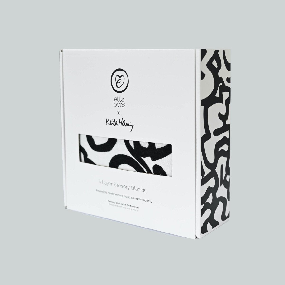 ETTA LOVES x KEITH HARING Muslin Blanket - reversible – Blankets for children, available at Learning Bugs UK