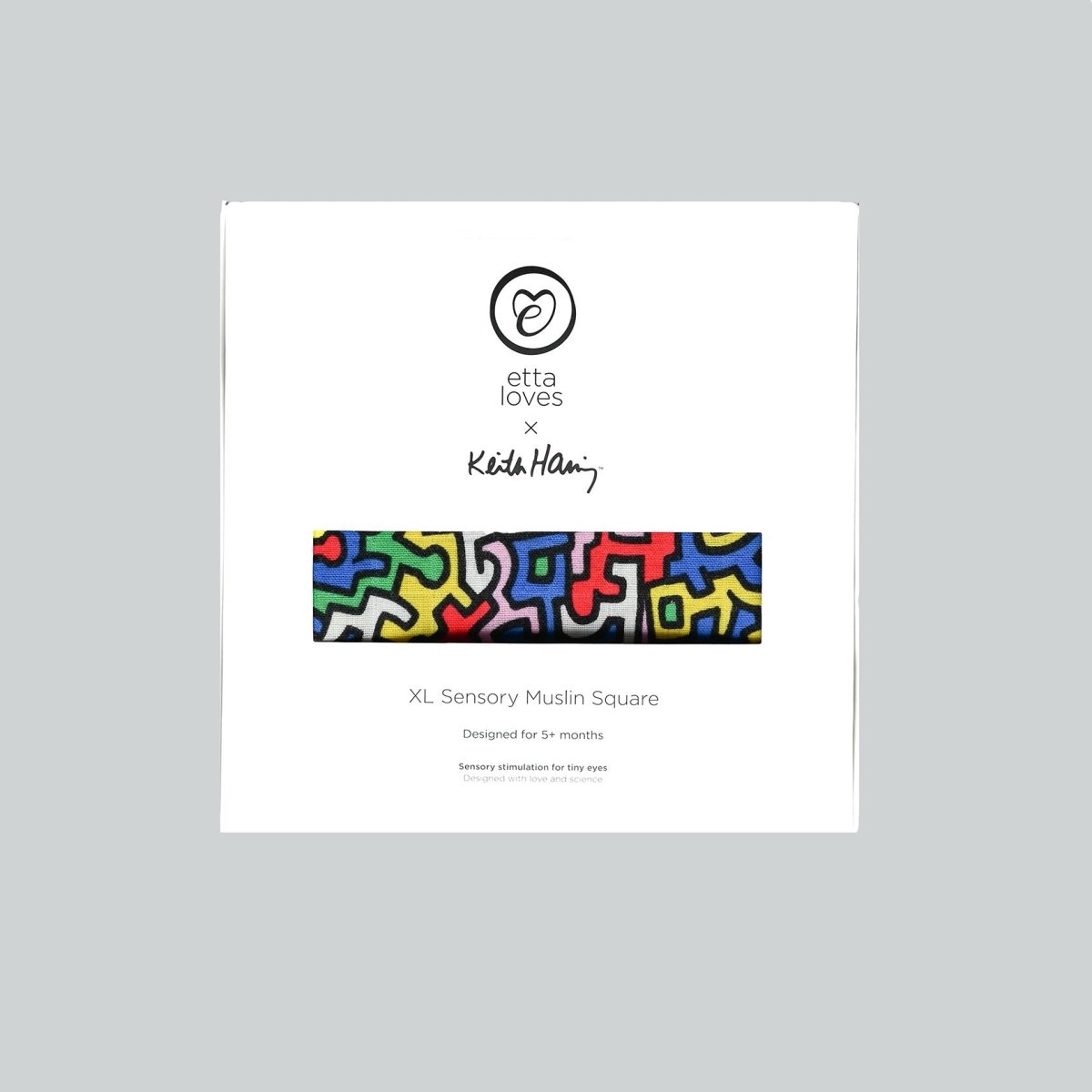 ETTA LOVES x KEITH HARING XL ‘Brazil’ Muslin – Muslin squares for children, available at Learning Bugs UK