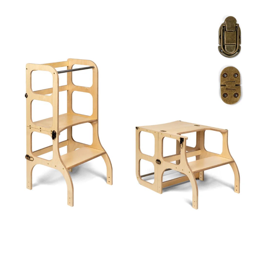 Buy Help Tower - Table Step 'n' Sit Wooden with Antique Brass Catches | for kids by Learning Bugs UK