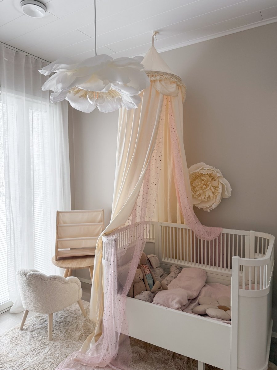 MINICAMP Kids Bed Canopy with Tulle & Tassels in Cream – Teepees for children, available at Learning Bugs UK