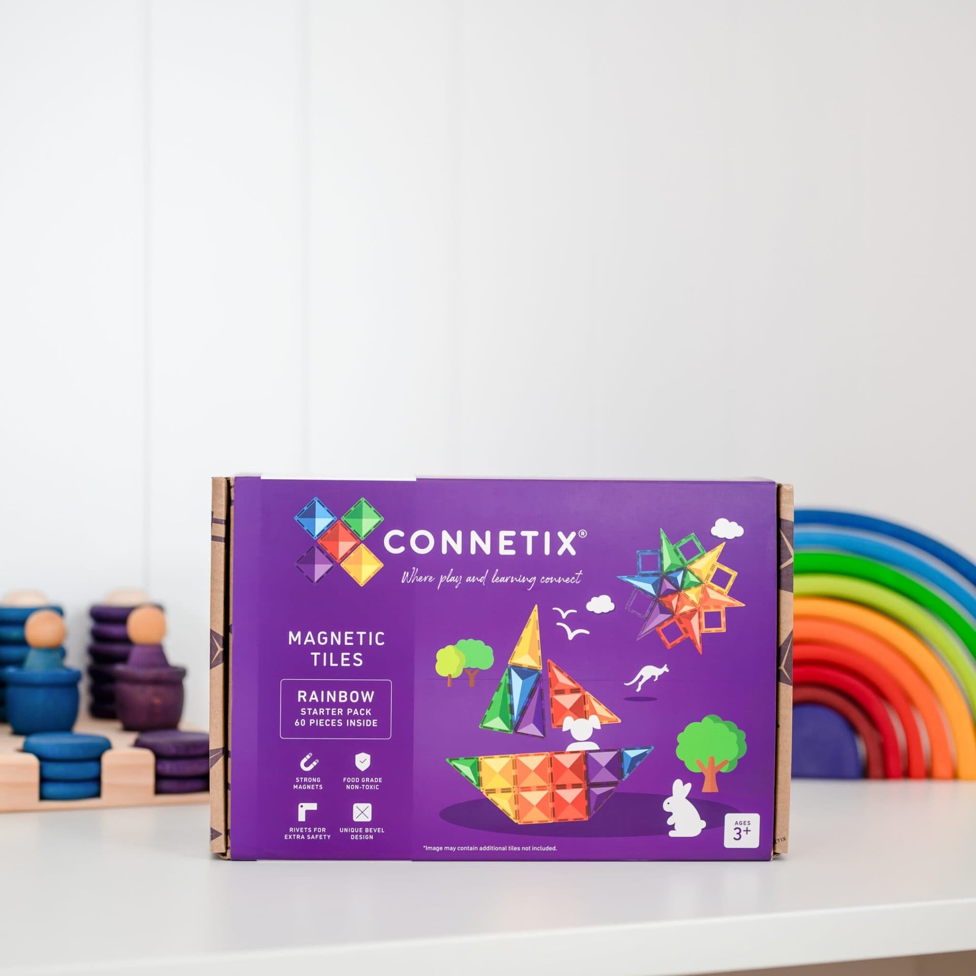 Connetix Tiles - 60 Piece Rainbow Starter Pack by Connetix - Learning Bugs UK
