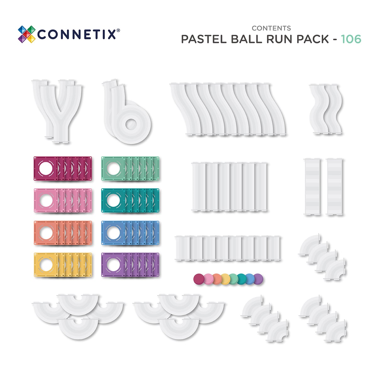 Connetix Tiles - 106 Piece Pastel Ball Run Pack by Connetix - Learning Bugs UK