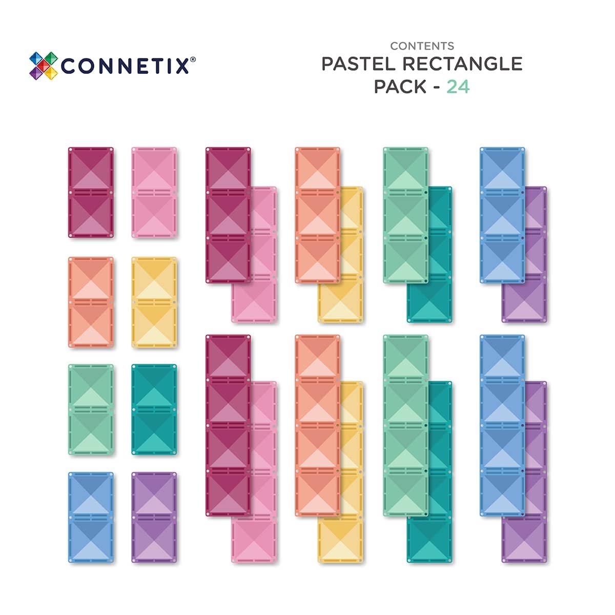 Connetix Tiles - 24 Piece Pastel Rectangle Pack by Connetix - Learning Bugs UK