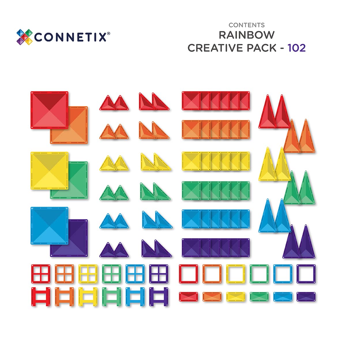Connetix Tiles - 102 Piece Rainbow Creative Pack by Connetix - Learning Bugs UK