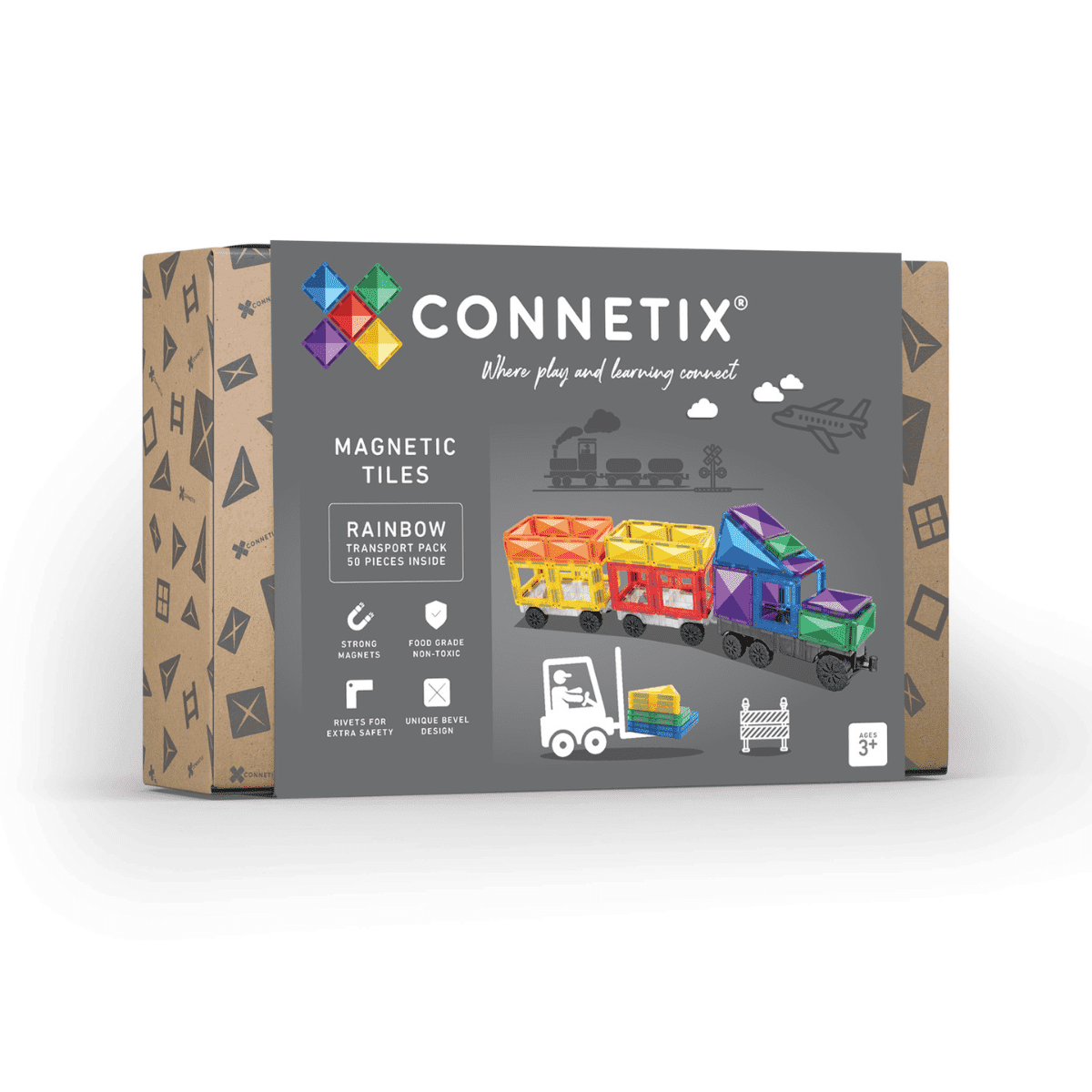 Connetix Rainbow Transport Pack (50 pc) - Magnetic Vehicle Building Set by Connetix - Learning Bugs UK