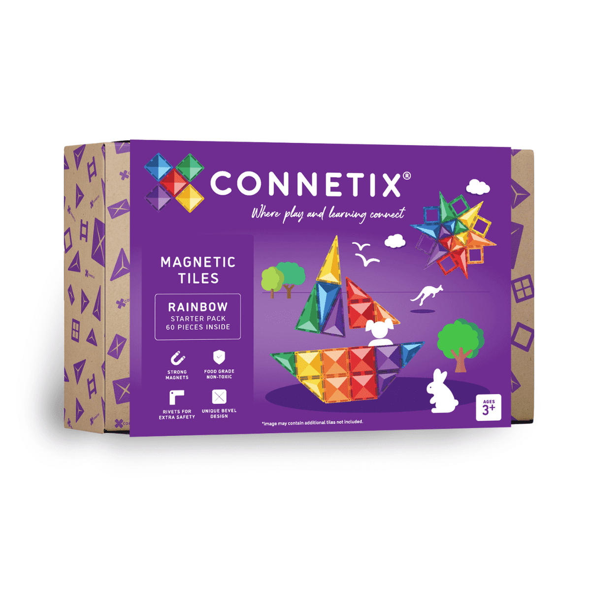 Connetix Tiles - 60 Piece Rainbow Starter Pack by Connetix - Learning Bugs UK