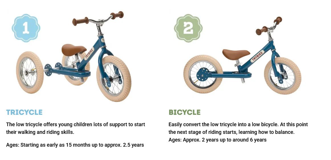 Trybike Steel White Balance Bike – for children, available at Learning Bugs UK