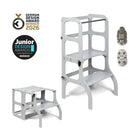 Ette Tete STEP’n’SIT Light Grey Helper Tower 2 in 1 with Silver Catches – for children, available at Learning Bugs UK