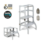 Ette Tete STEP’n’SIT Light Grey Helper Tower 2 in 1 with Silver Catches – for children, available at Learning Bugs UK