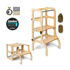 Ette Tete STEP'n'SIT Wooden Helper Tower 2 in 1 with Antique Brass – for children, available at Learning Bugs UK