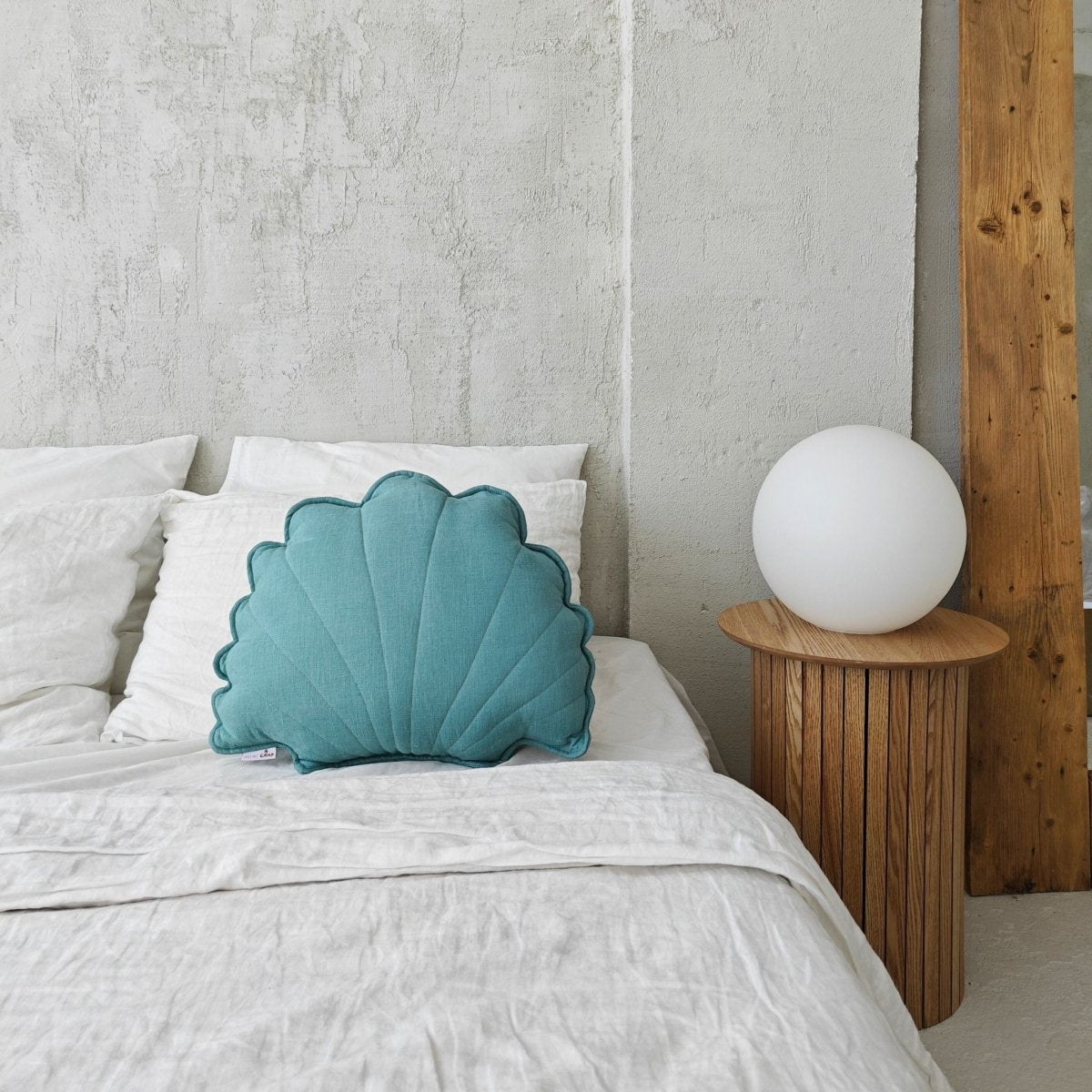 MINICAMP Linen Sea Shell Pillow – Mint Throw Pillow for Coastal & Beach Decor – Decorative Pillows for children, available at Learning Bugs UK