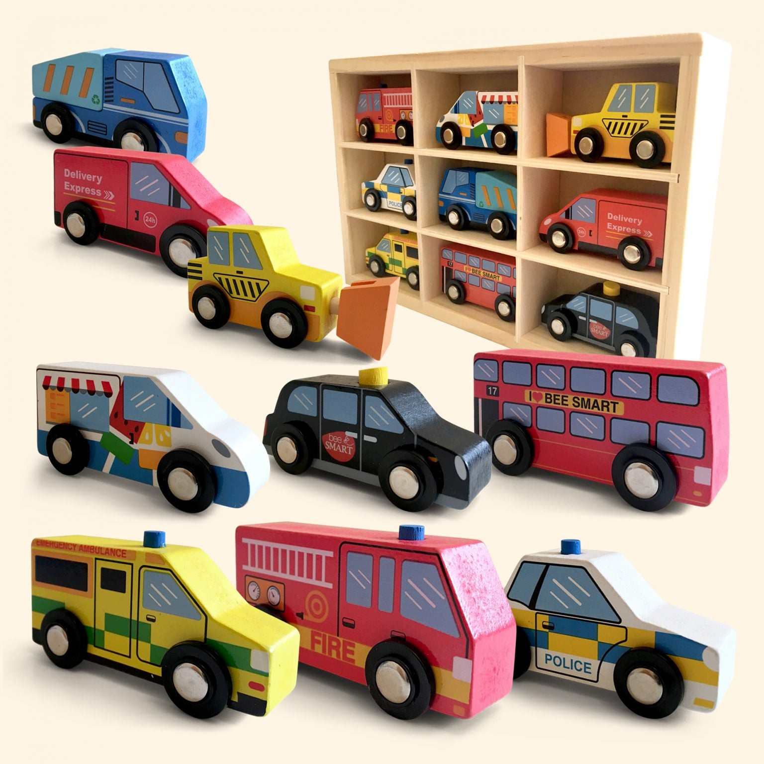Bee Smart Wooden 9 Vehicle Set by Bee Smart - Learning Bugs UK