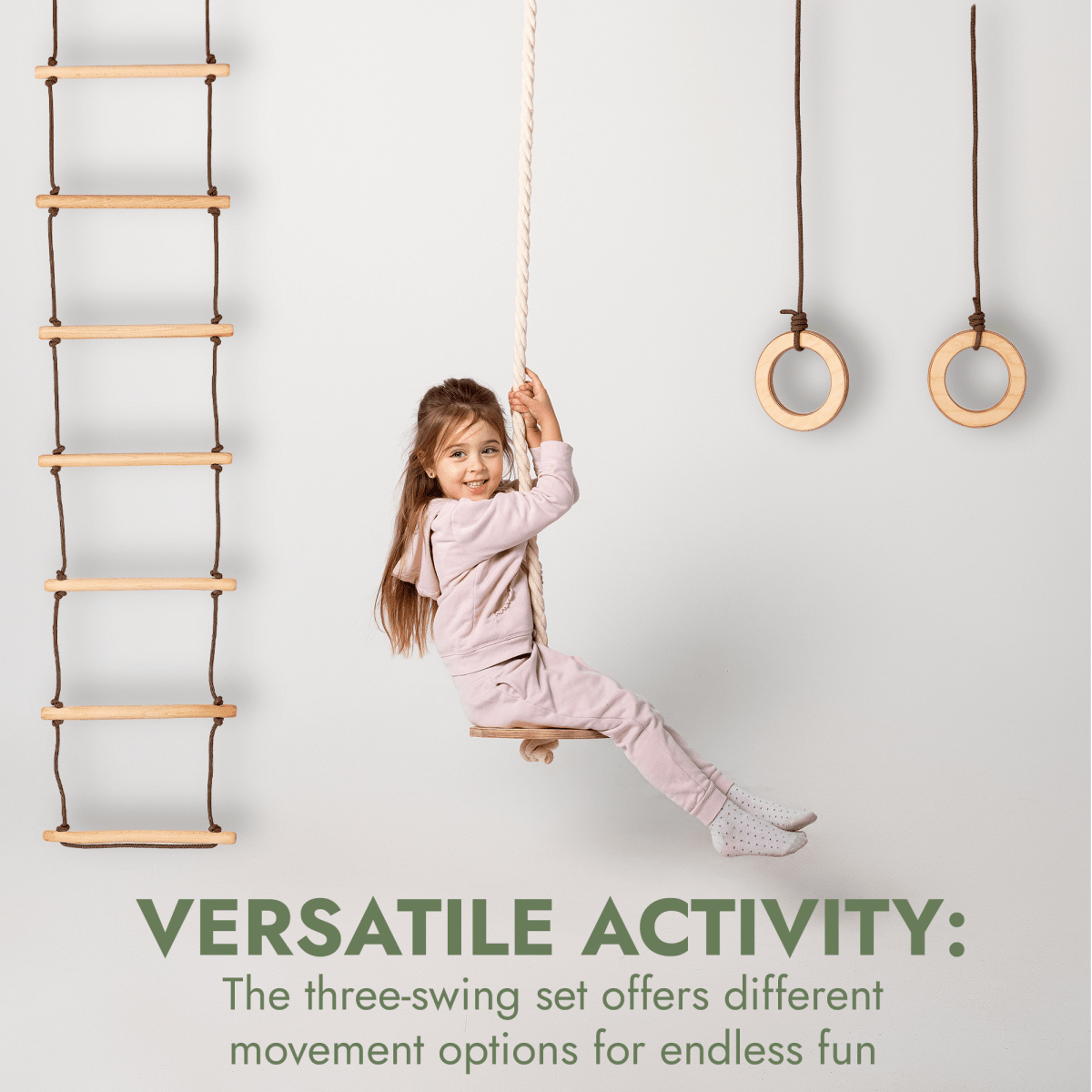 Goodevas 3 in 1 Wooden Swing Set – Swing Set for children, available at Learning Bugs UK