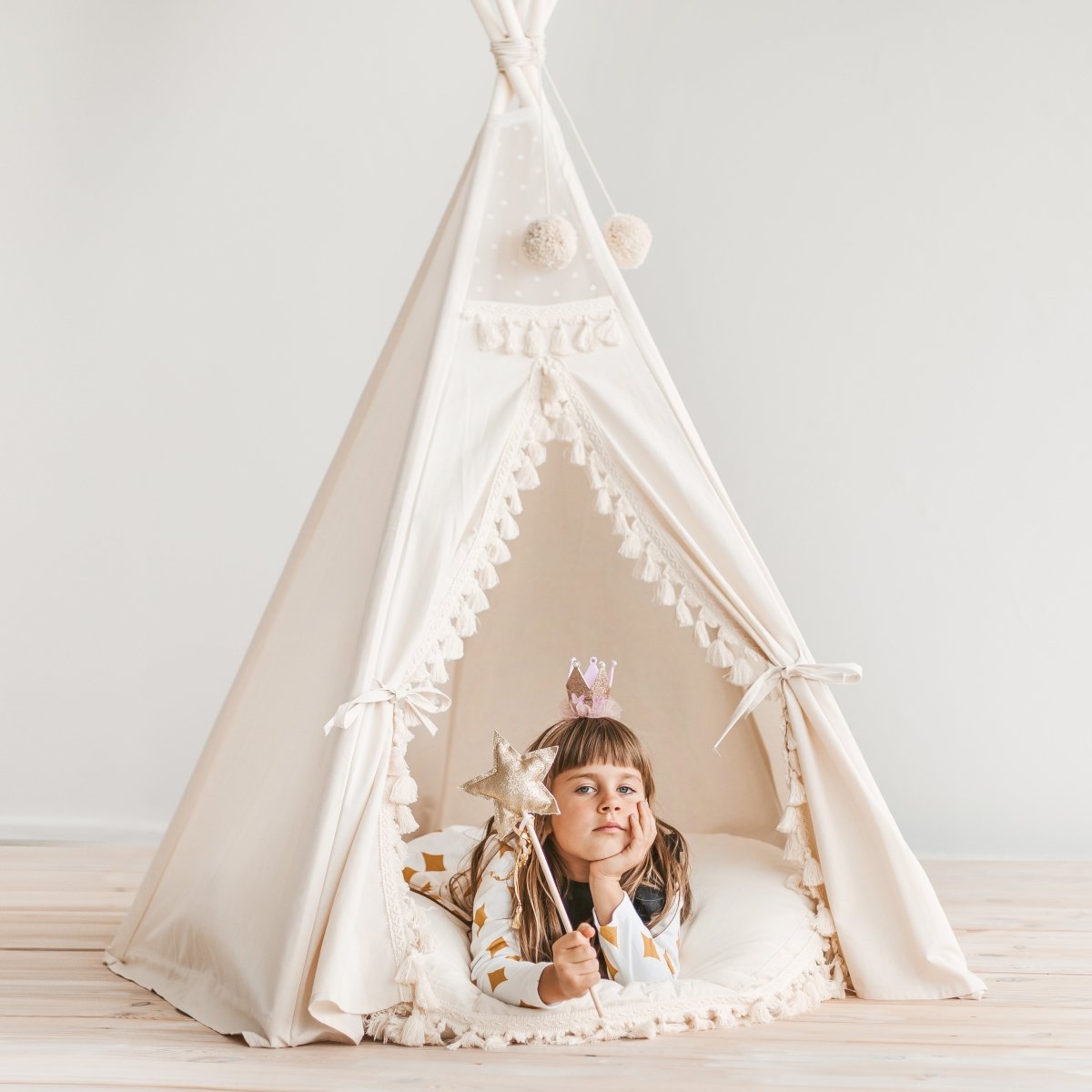 MINICAMP Large Floor Cushion with Tassels in Ecru – Floor Pillows for children, available at Learning Bugs UK