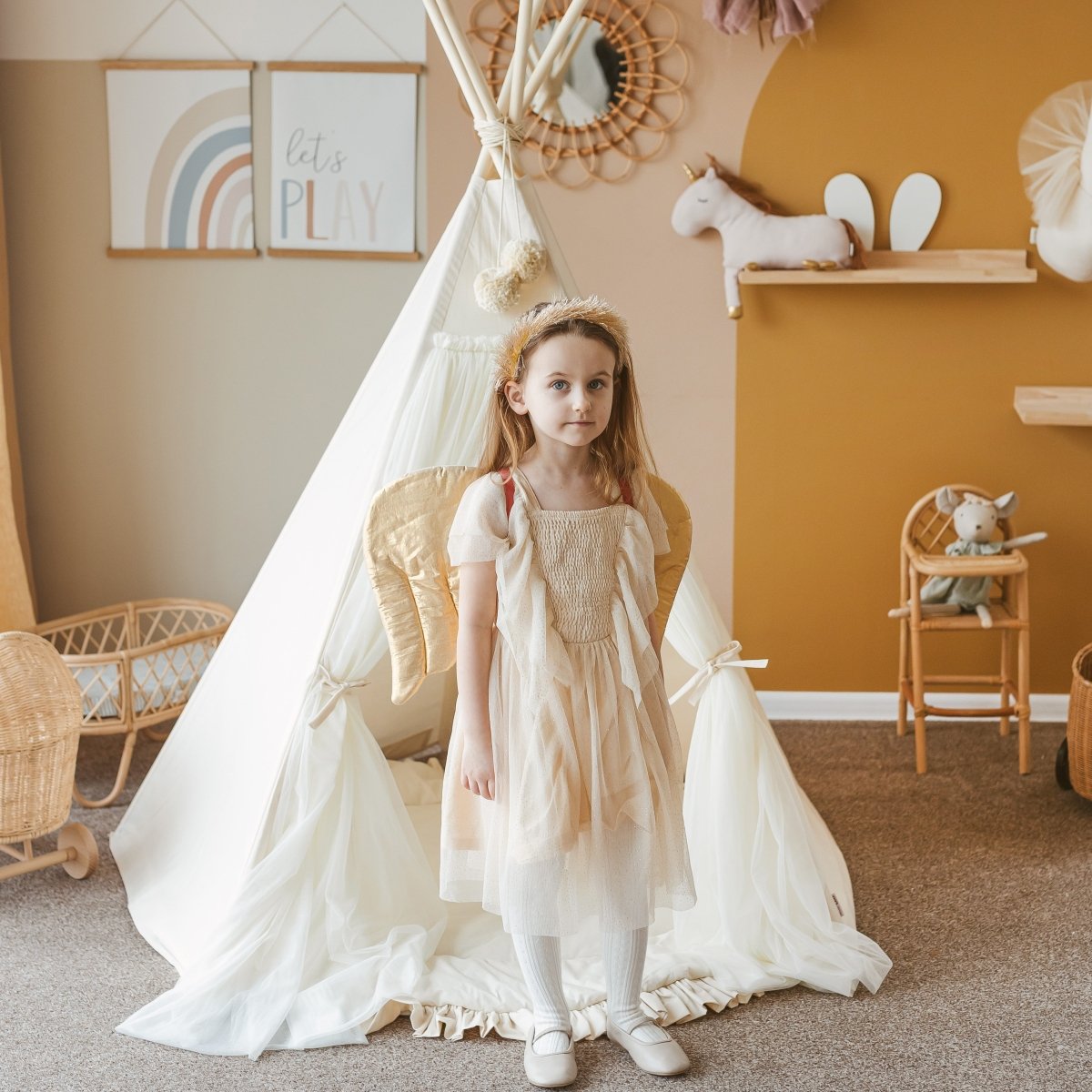 MINICAMP Fairy Kids Play Tent with Tulle in Ecru – Teepees for children, available at Learning Bugs UK
