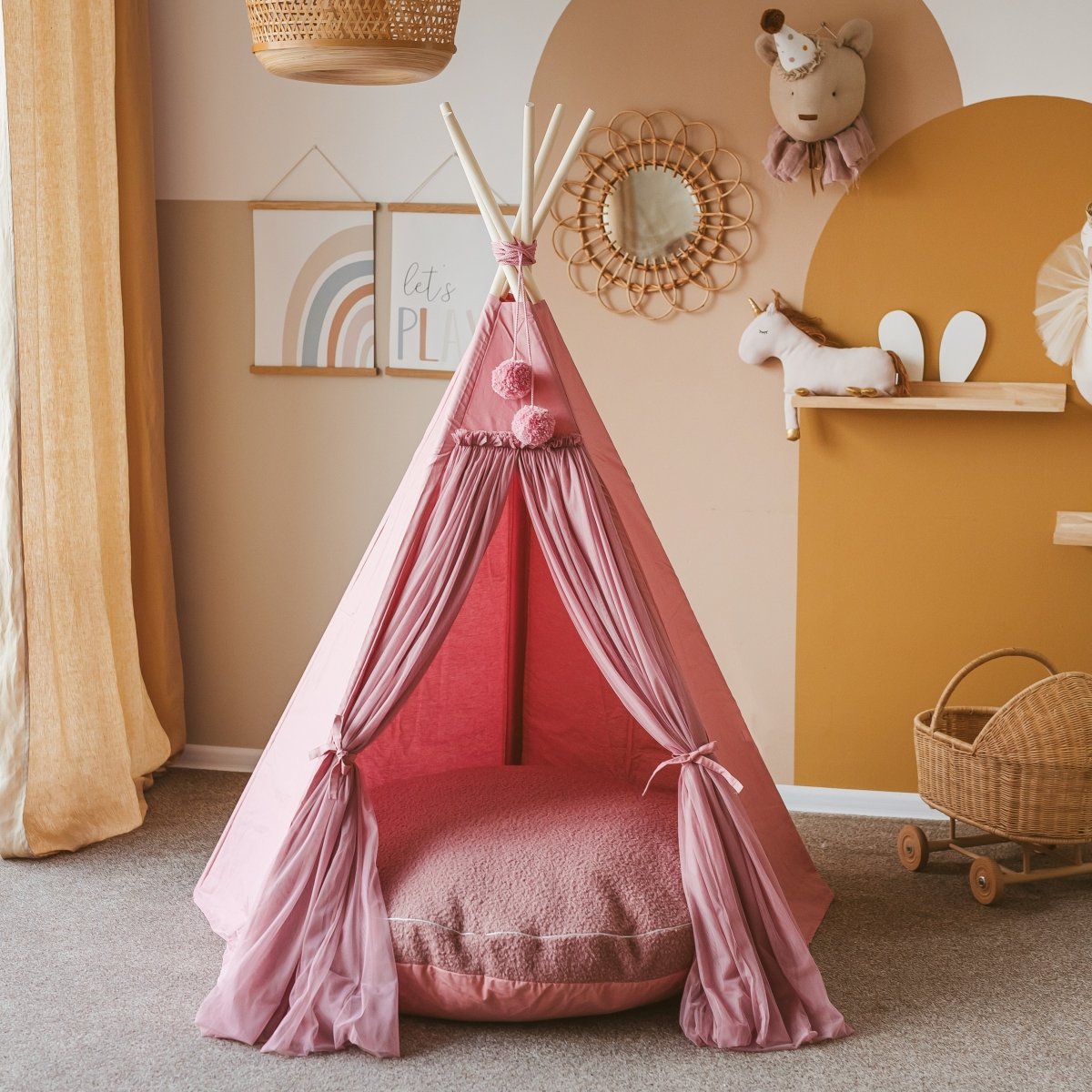 MINICAMP Boucle Fabric Kids Floor Cushion in Rose – Floor Pillows for children, available at Learning Bugs UK