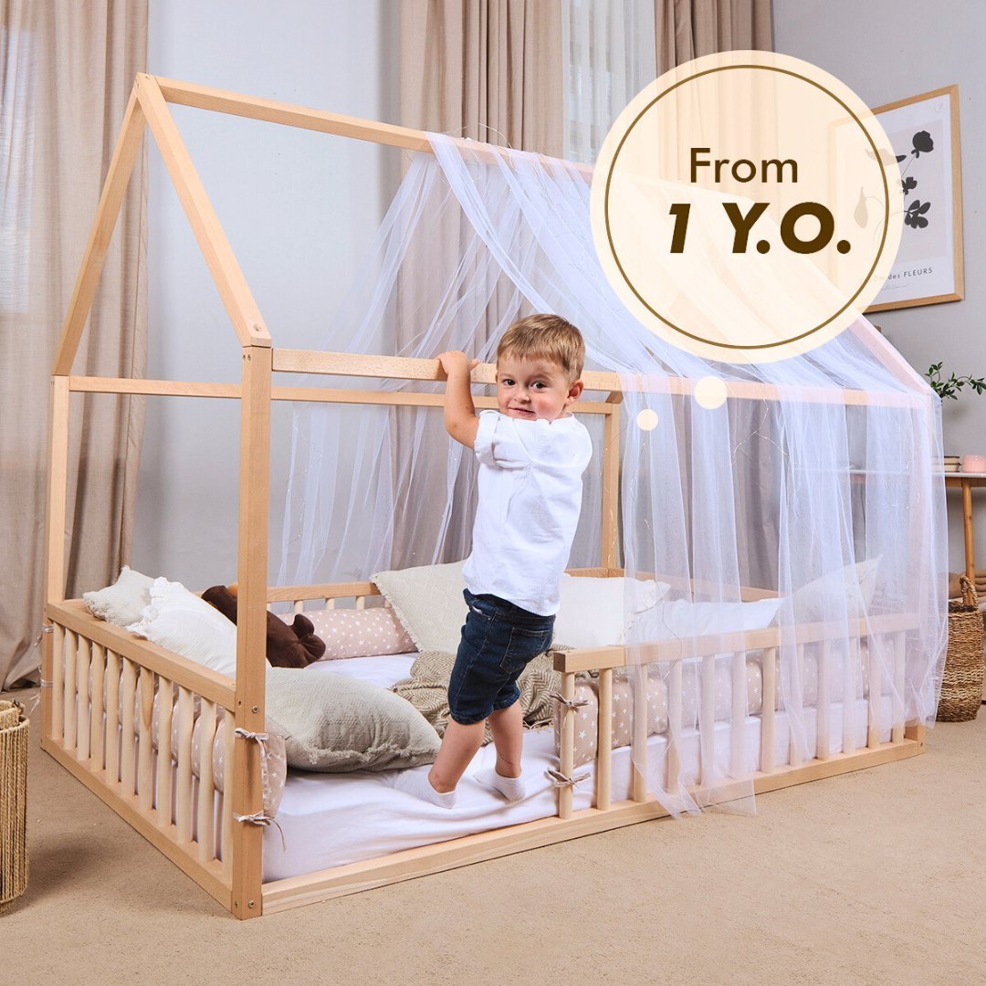 Goodevas Montessori House Bed with Fence – Hardwood Floor Bed – Beds for children, available at Learning Bugs UK