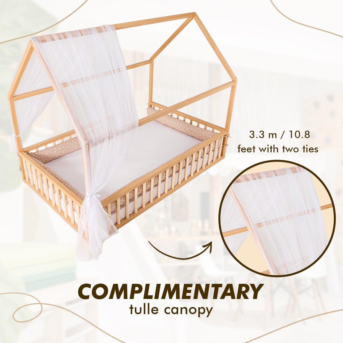 Goodevas Montessori House Bed with Fence – Hardwood Floor Bed – Beds for children, available at Learning Bugs UK