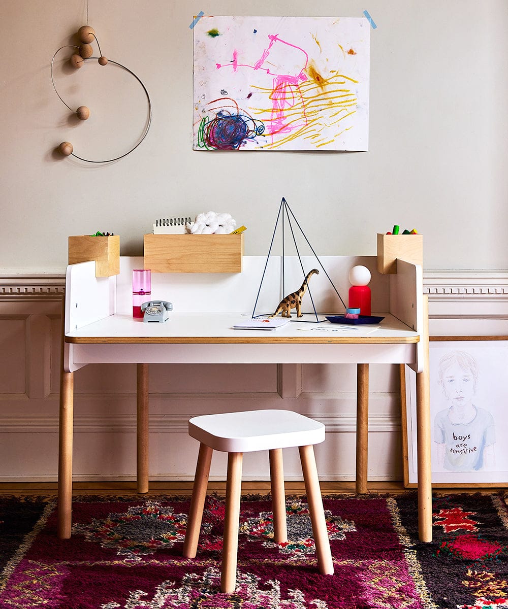 Oeuf Square Stool - White & Birch, view 4