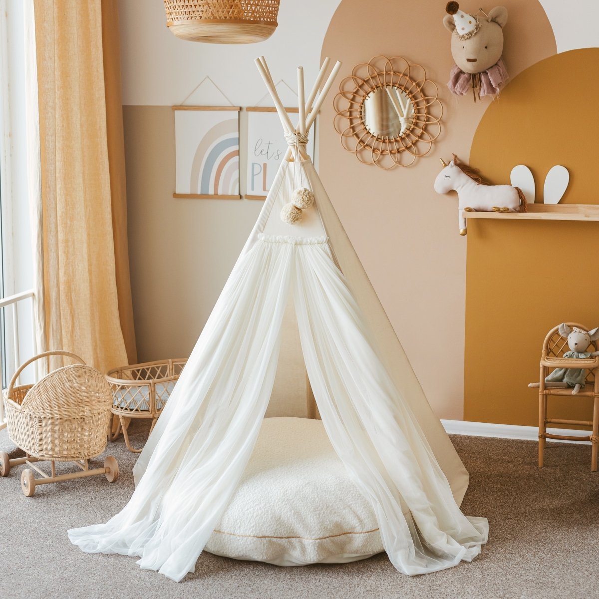 MINICAMP Fairy Kids Play Tent with Tulle in Ecru – Teepees for children, available at Learning Bugs UK