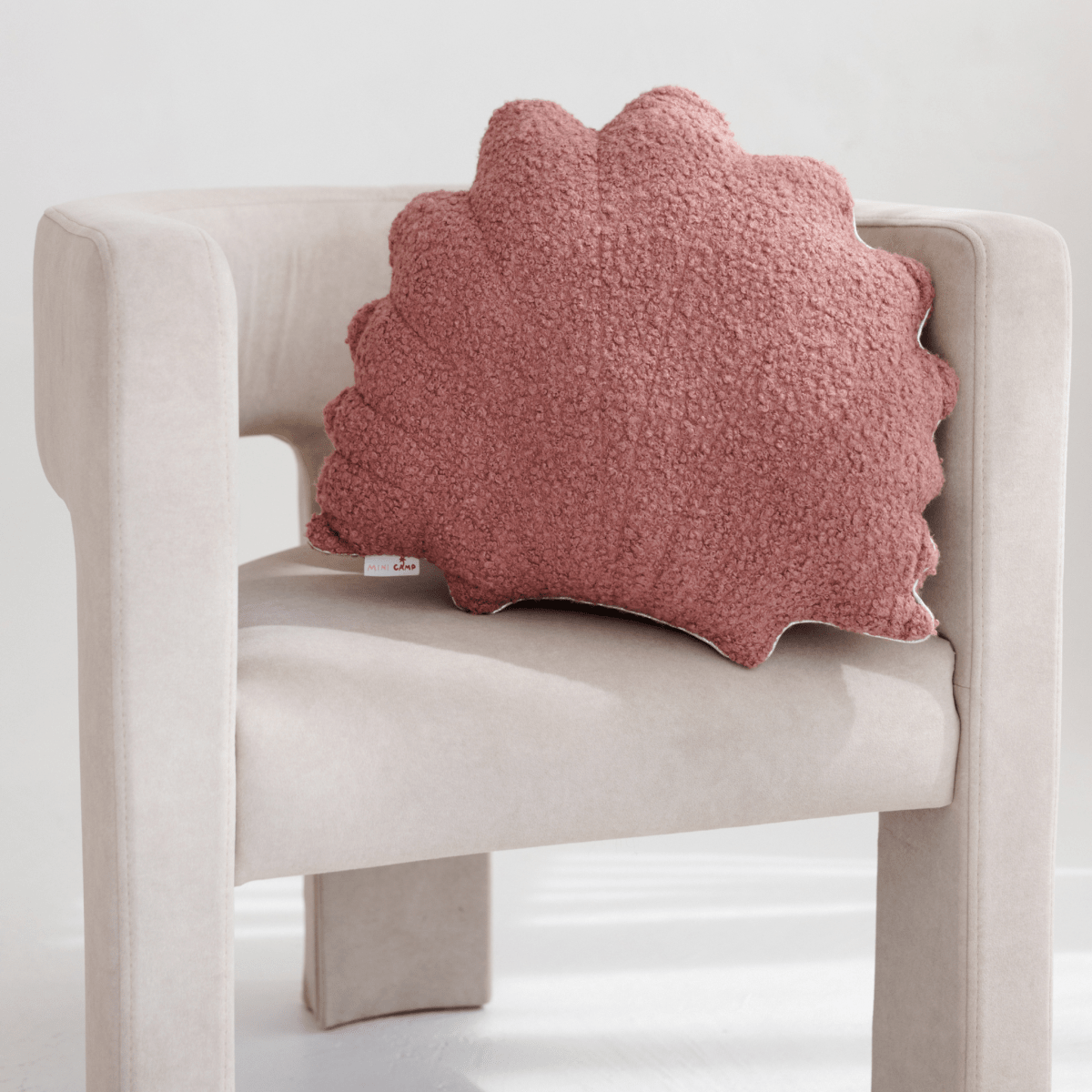 MINICAMP Rose Boucle Sea Shell Pillow with Chic Metallic Trim – Decorative Pillows for children, available at Learning Bugs UK