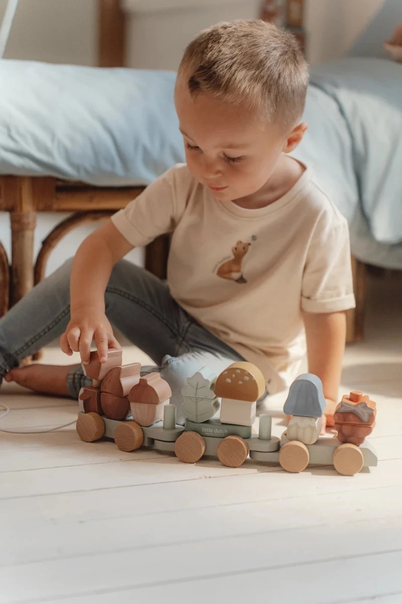 Little Dutch Wooden Stacking Train Forest Friends – Push and Pull Along Toys for children, available at Learning Bugs UK
