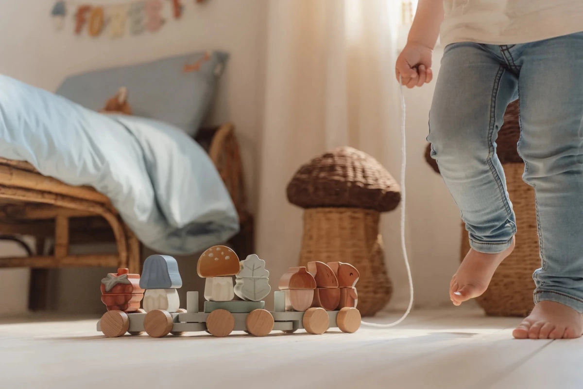 Little Dutch Wooden Stacking Train Forest Friends – Push and Pull Along Toys for children, available at Learning Bugs UK