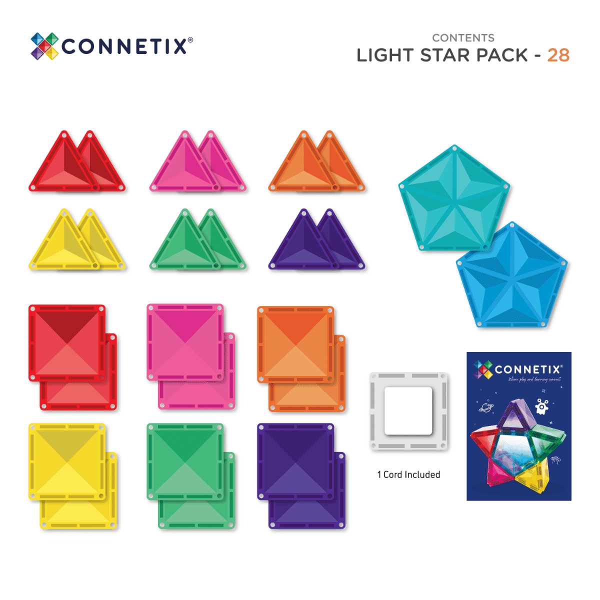 Buy Connetix Magnetic Tiles 28pc Light Star Pack | for kids by Learning Bugs UK
