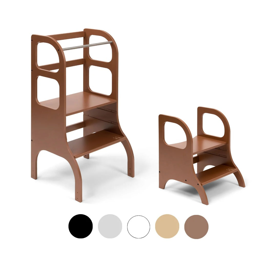 Ette Tete STEP UP learning tower in Mocha with MIIMO step stool in Mocha