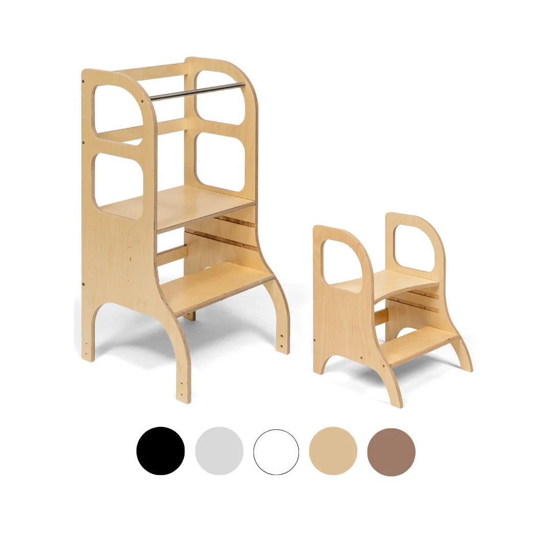 Ette Tete STEP UP learning tower in Wooden with MIIMO step stool in Wooden