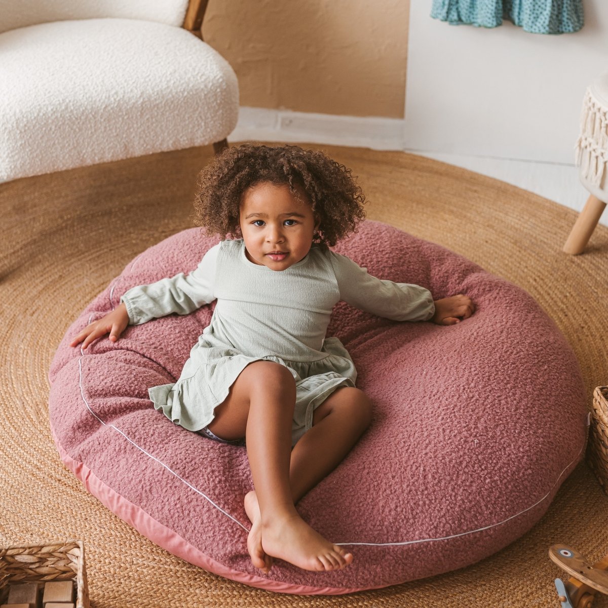 MINICAMP Boucle Fabric Kids Floor Cushion in Rose – Floor Pillows for children, available at Learning Bugs UK