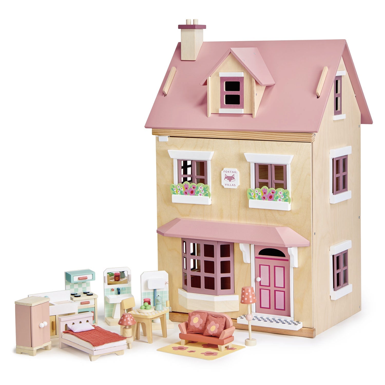 Buy Tender Leaf Foxtail Villa Doll’s House (Pink) | Wooden dolls house for kids by Learning Bugs UK
