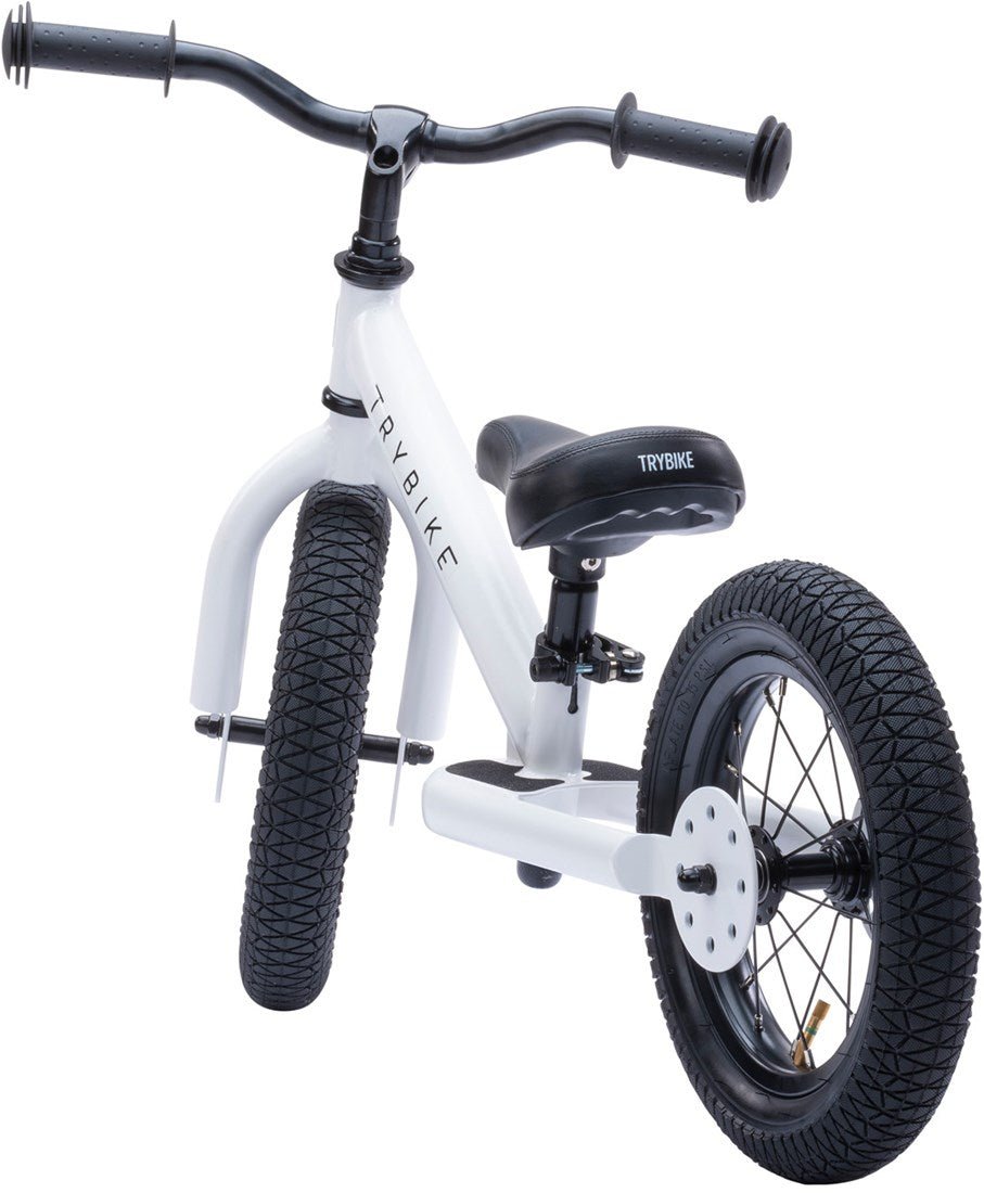 Trybike Steel White Balance Bike – for children, available at Learning Bugs UK