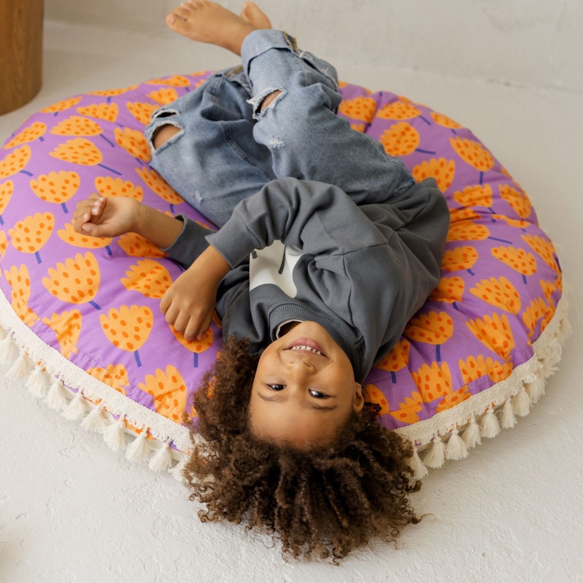 MINICAMP Large Kids Floor Cushion in Vibrant Tulip Pattern – Floor Pillows for children, available at Learning Bugs UK