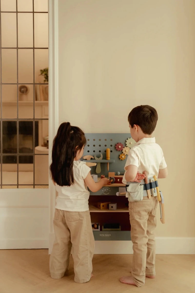 Little Dutch Wooden Workbench – Wooden tool bench playset for children, available at Learning Bugs UK