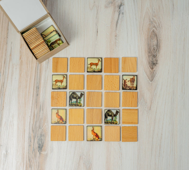 Wooden Memory Matching Game In A Box - Zoo Animals