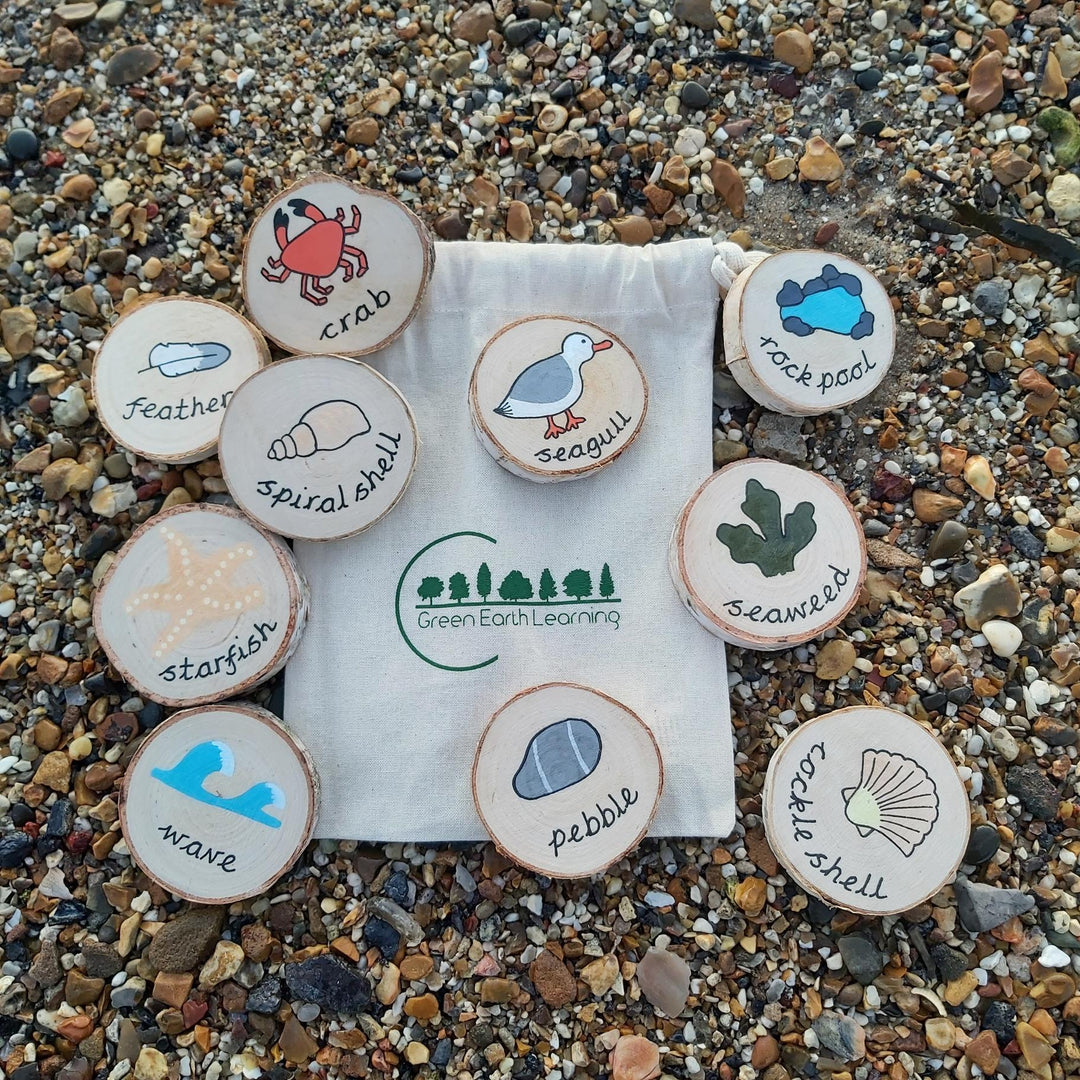 Green Earth Learning Wooden Learning Disks - Beach Scavenger Hunt