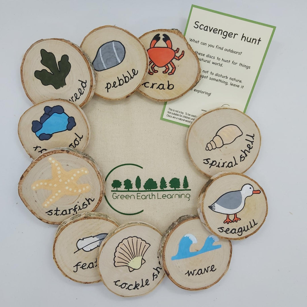 Green Earth Learning Wooden Learning Disks - Beach Scavenger Hunt