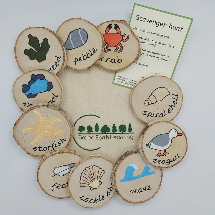 Green Earth Learning Wooden Learning Disks - Beach Scavenger Hunt