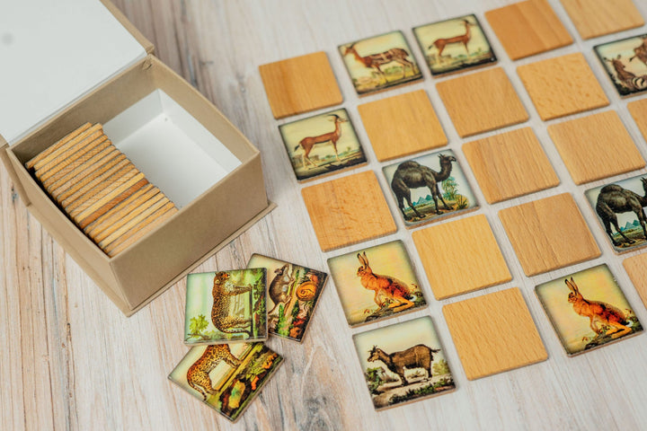 Wooden Memory Matching Game In A Box - Zoo Animals