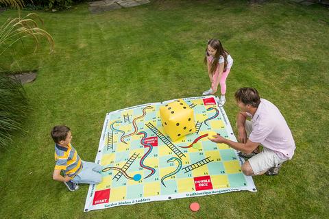 Garden Snakes and Ladders 2m x 2m - Inflatable Dice & Oversized Counters by Traditional Garden Games - Learning Bugs UK