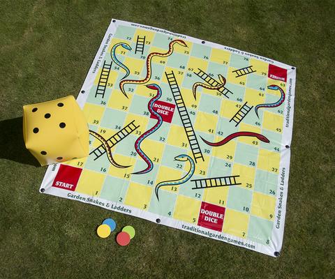 Garden Snakes and Ladders 2m x 2m - Inflatable Dice & Oversized Counters by Traditional Garden Games - Learning Bugs UK
