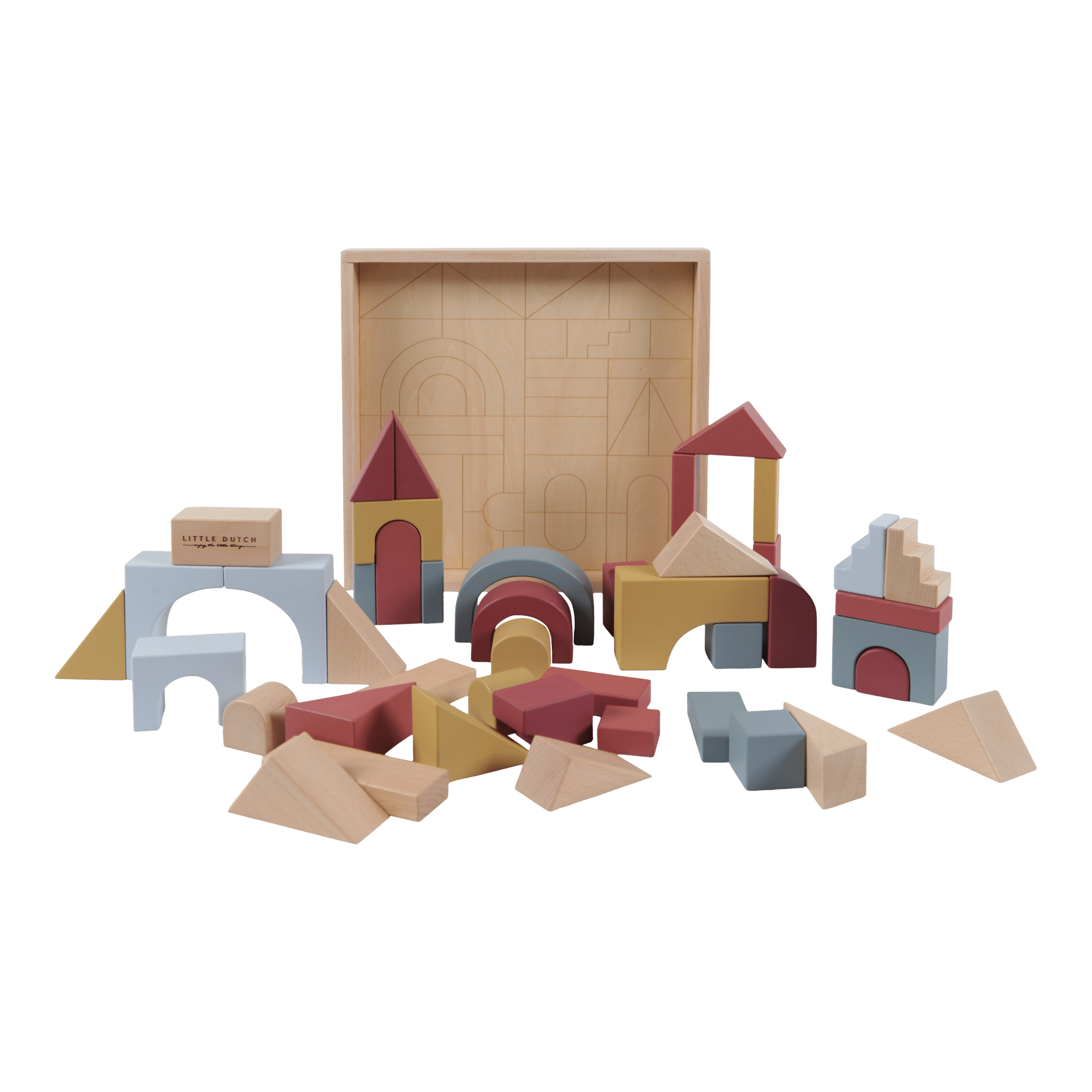 Little Dutch Wooden Building Blocks - Pure & Natural - Set of 47 by Little Dutch - Learning Bugs UK
