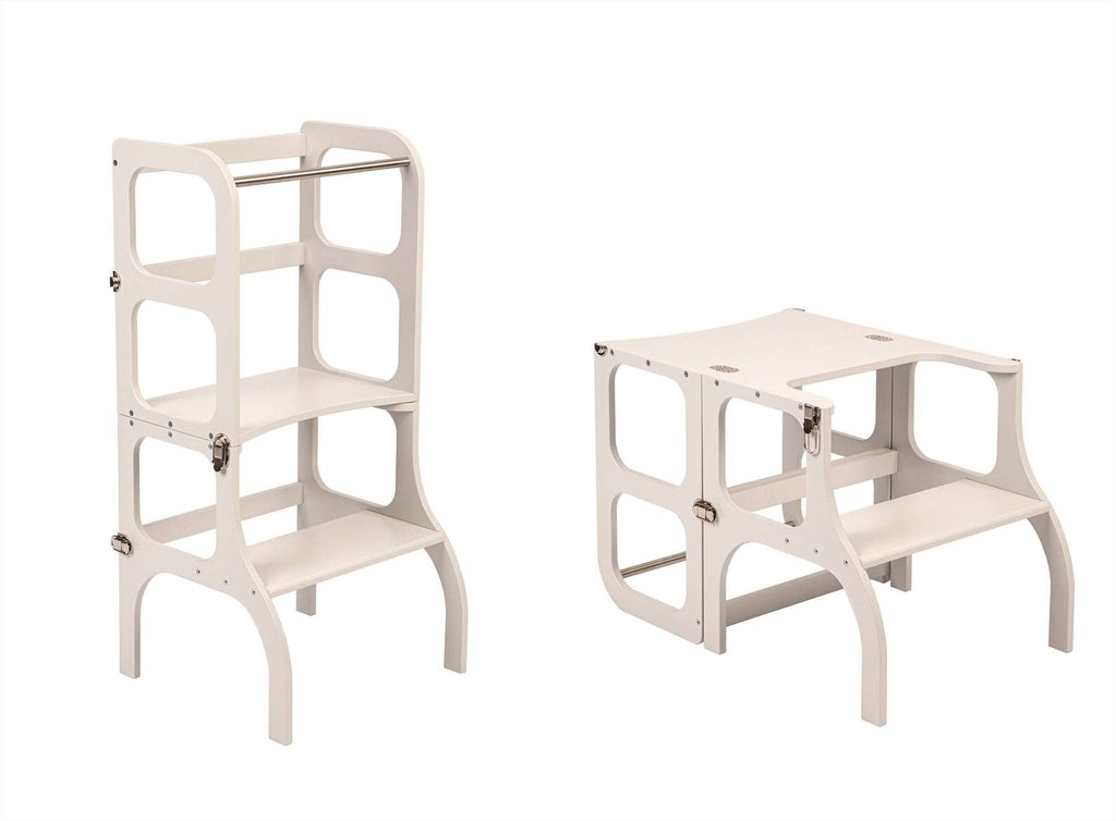 Help Tower - Table Step 'n' Sit White with Silver Catches by Ette Tete - Learning Bugs UK